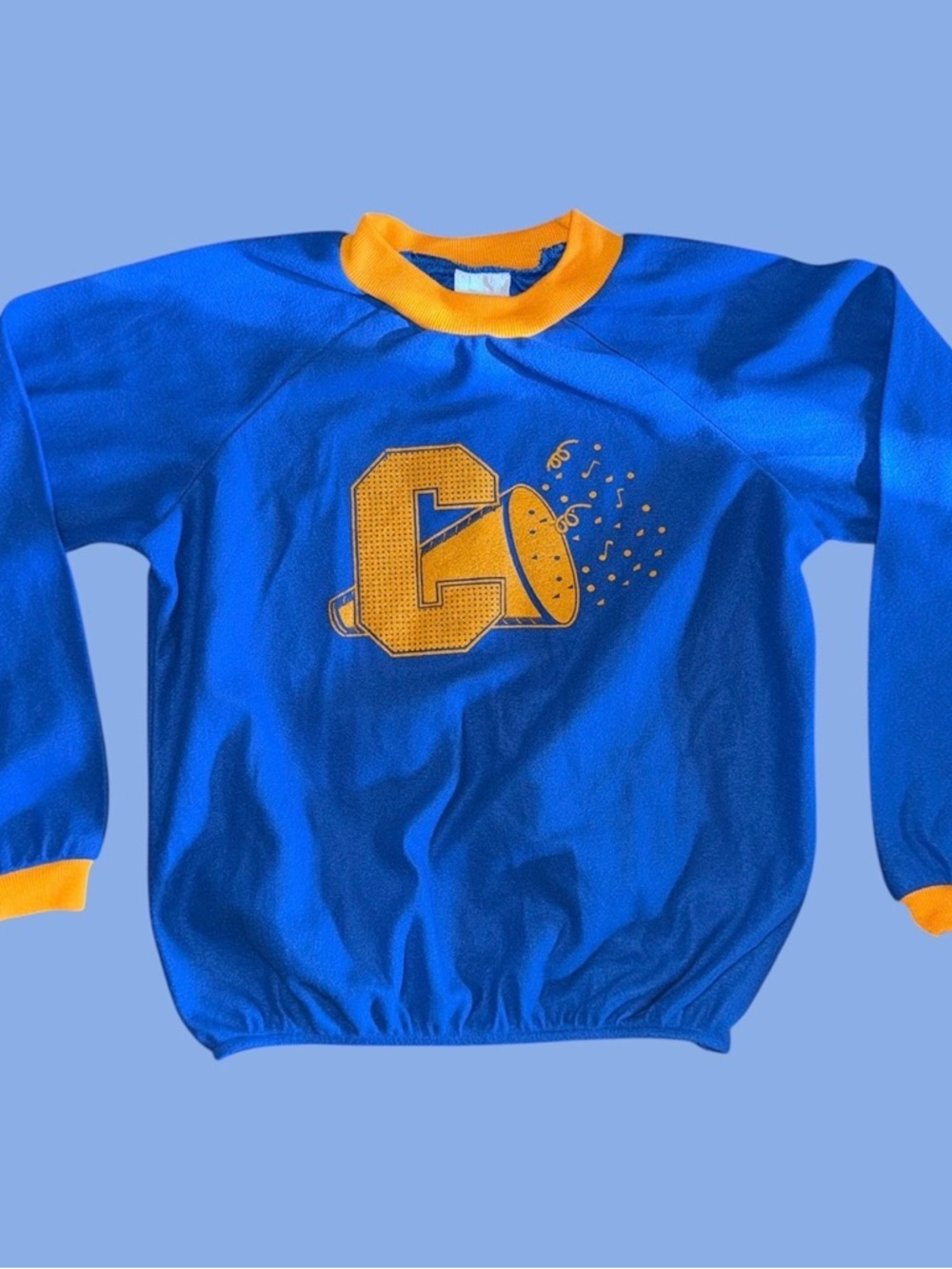 Vintage 1990s Teetot & Co Cheer Sweater Youth L  (12-14) Made in USA Blue Yellow